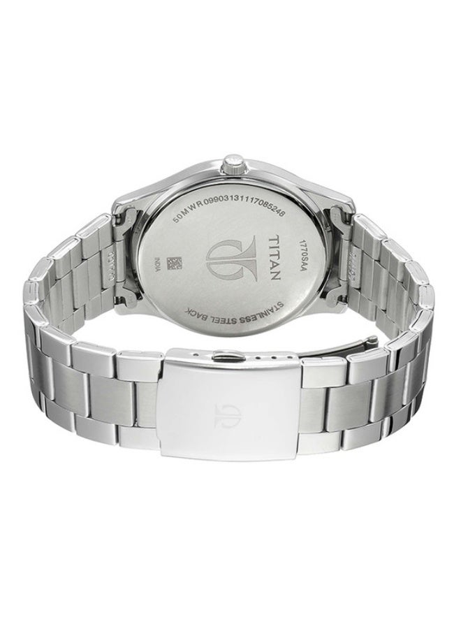 TITAN ساعة تيتان كلاسيك أنالوج بقرص دائري أسود وحزام من الفولاذ المقاوم للصدأ الفضي للرجال-1770SM02 - Image 4