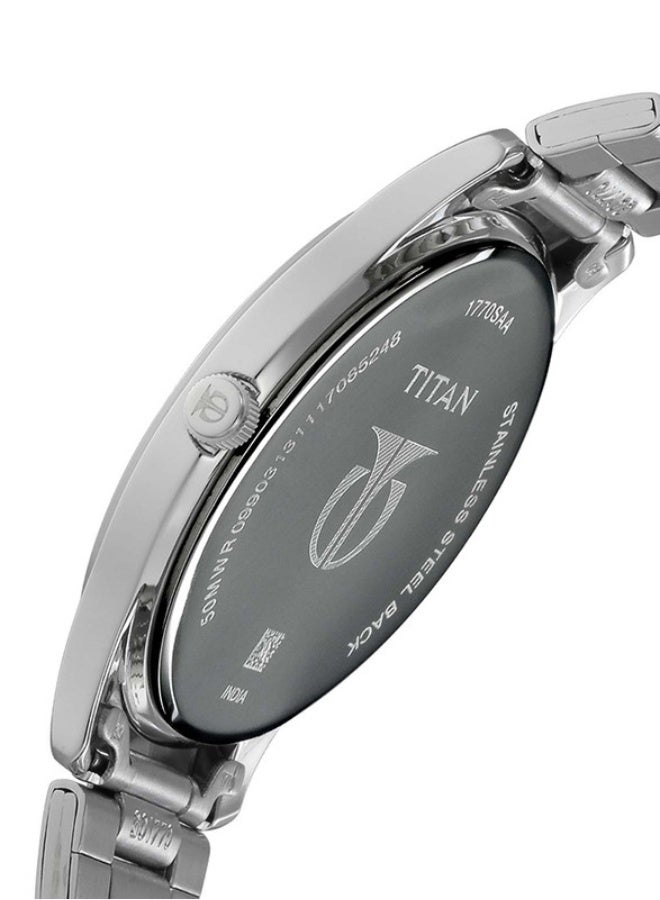TITAN ساعة تيتان كلاسيك أنالوج بقرص دائري أسود وحزام من الفولاذ المقاوم للصدأ الفضي للرجال-1770SM02 - Image 3