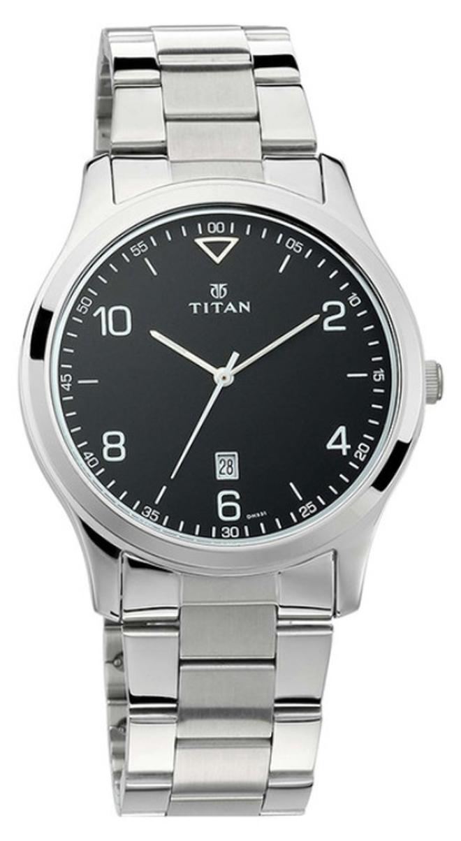TITAN ساعة تيتان كلاسيك أنالوج بقرص دائري أسود وحزام من الفولاذ المقاوم للصدأ الفضي للرجال-1770SM02 - Image 1