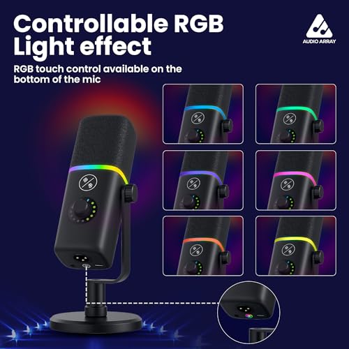 Audio Array AM-C45 XLR/USB Pro RGB Dynamic Microphone Kit | 192kHz/24bit Studio Quality Output | Volume Control, Mute and Noise Cancellation | Realtime Monitoring for Streaming, Gaming & podcasting - Image 5