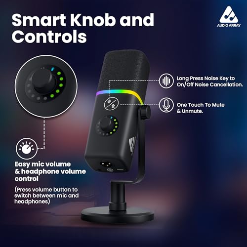 Audio Array AM-C45 XLR/USB Pro RGB Dynamic Microphone Kit | 192kHz/24bit Studio Quality Output | Volume Control, Mute and Noise Cancellation | Realtime Monitoring for Streaming, Gaming & podcasting - Image 2