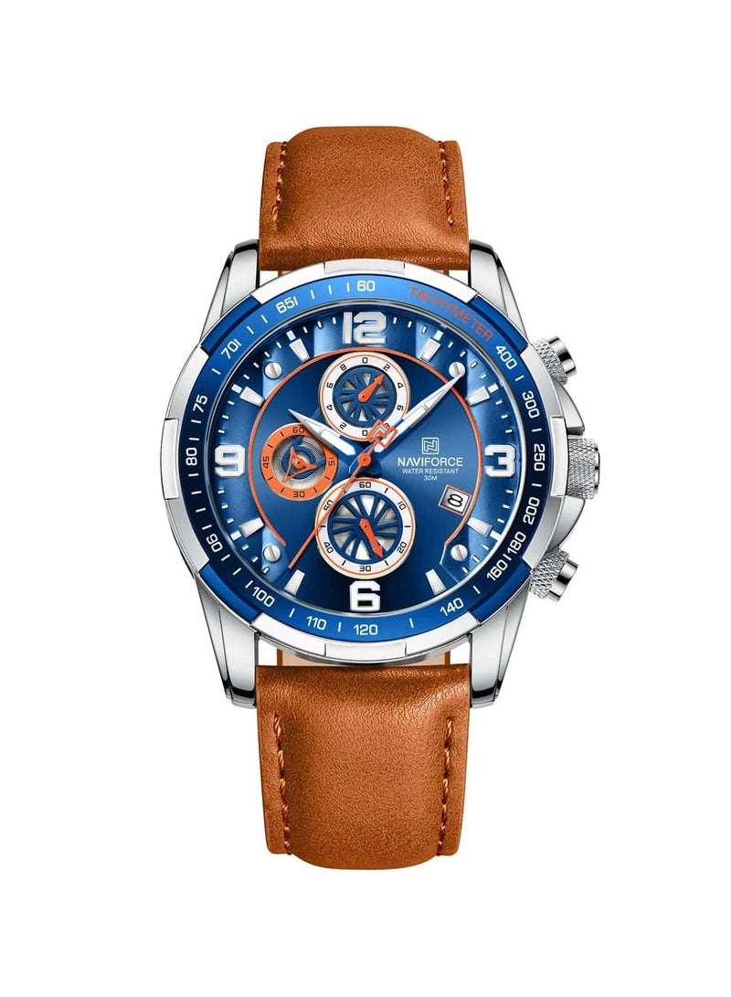 NAVIFORCE Men's Blue Dial Chronograph Leather Strap Quartz Watch  - Image 1