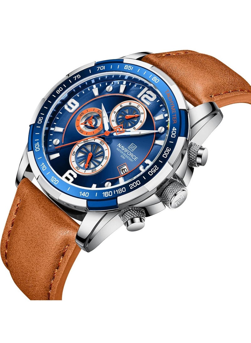NAVIFORCE Men's Blue Dial Chronograph Leather Strap Quartz Watch  - Image 2