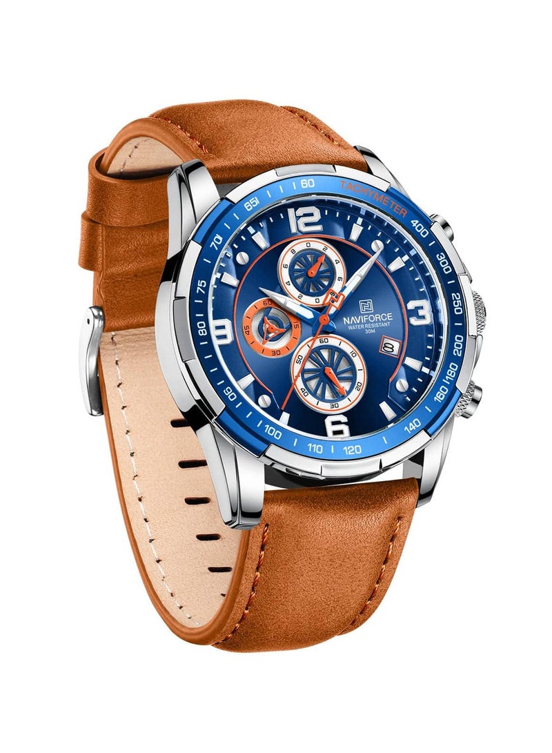NAVIFORCE Men's Blue Dial Chronograph Leather Strap Quartz Watch  - Image 4