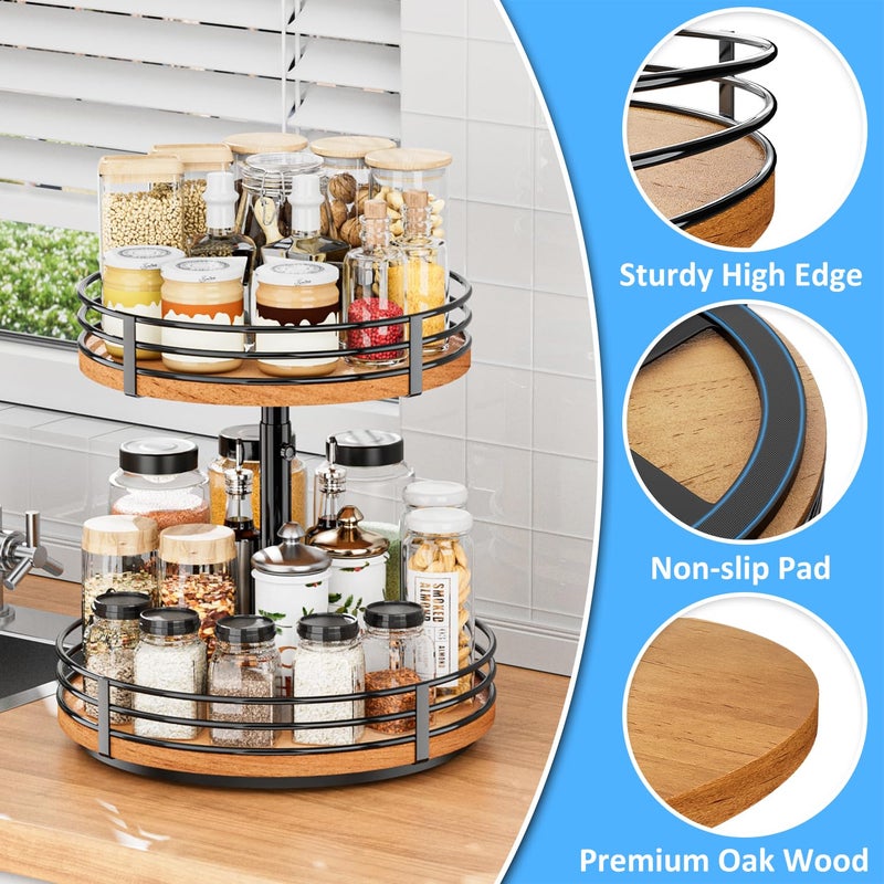 OVICAR Lazy Susan Turntable Organizer Adjustable - 2 Tier Wood Rotating Spice Rack 12 Inch Lazy Susan for Kitchen Countertop Cabinet Pantry Cupboard Dining Table Bathroom Coffee Bar Home Storage - Image 4