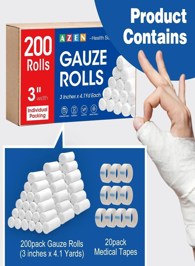 AZEN 200 Pack Gauze Rolls Bandages, 3 in x 4.1 Yards, First Aid Supplies & Premium Medical Supplies, Bandage Wrap Vet Wrap - Image 2