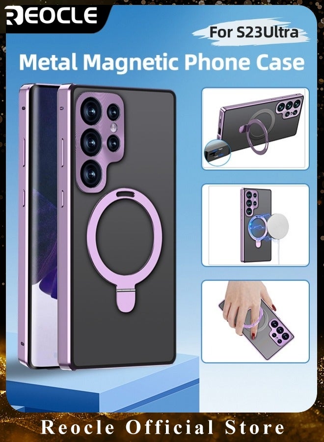 REOCLE Magnetic Phone Case Phone Cover Double-Sided Protection Metal Frame Phone Case with Invisible Magsafe Bracket for Samsung S23 S22 Ultra - Image 1