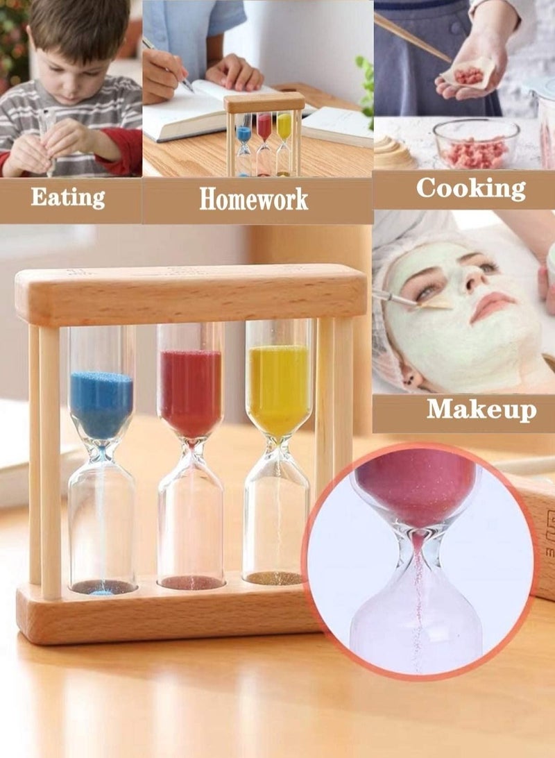 NIBEMINENT Wooden Sand Hourglass Timer Wood Frame Sandglass Clock 1+3+5 Minute Mini Decoration Small Gift for Games Classroom Home Office (Colored) - Image 2