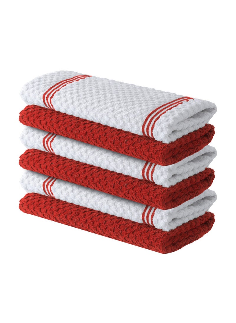 Infinitee Xclusives Premium Kitchen Towels – Pack of 6, 100% Cotton 40cm x 70cm Absorbent Dish Towels - 425 GSM Tea Towel, Terry Kitchen Dishcloth Towels- Red Dish Cloth for Household Cleaning by Infinitee Xclusives  - Image 1