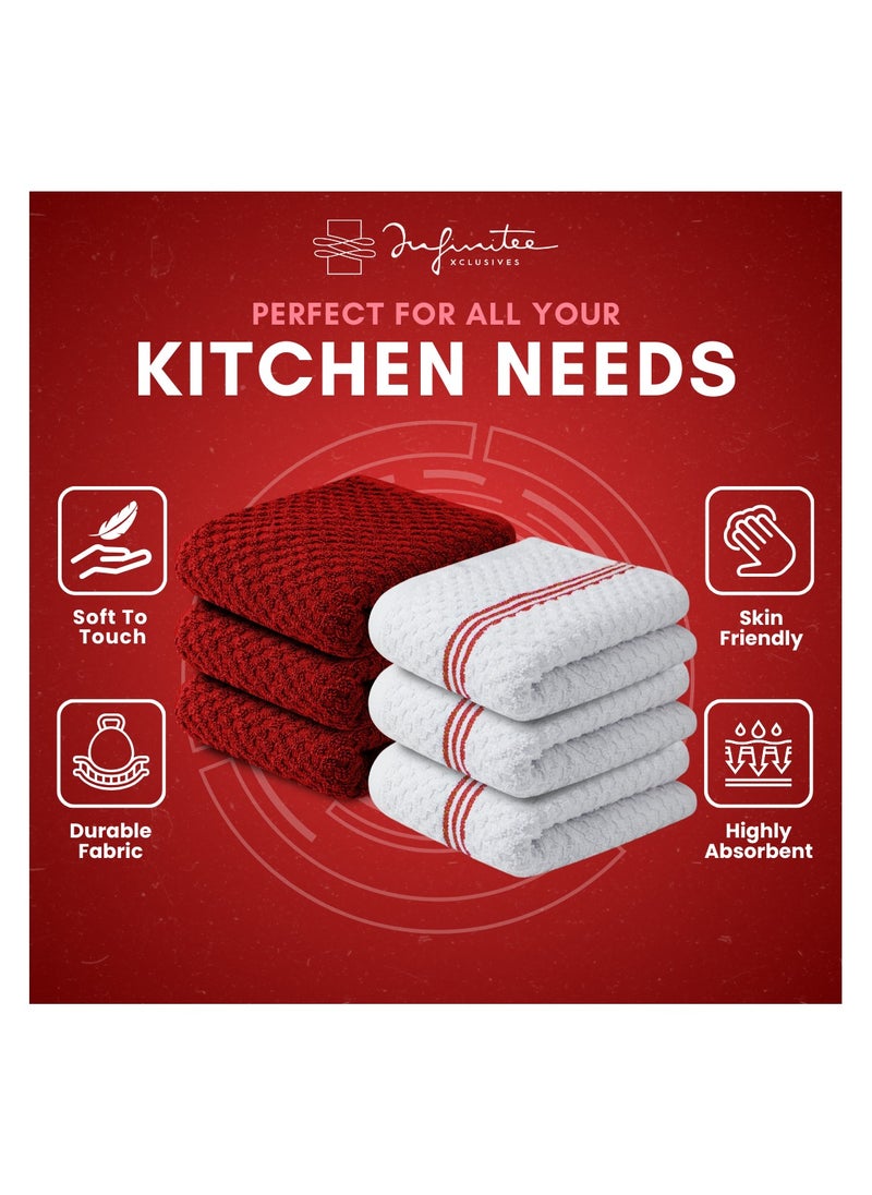 Infinitee Xclusives Premium Kitchen Towels – Pack of 6, 100% Cotton 40cm x 70cm Absorbent Dish Towels - 425 GSM Tea Towel, Terry Kitchen Dishcloth Towels- Red Dish Cloth for Household Cleaning by Infinitee Xclusives  - Image 4