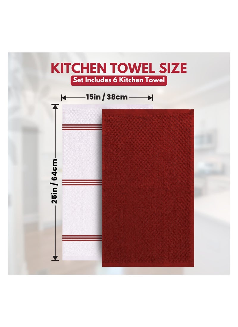 Infinitee Xclusives Premium Kitchen Towels – Pack of 6, 100% Cotton 40cm x 70cm Absorbent Dish Towels - 425 GSM Tea Towel, Terry Kitchen Dishcloth Towels- Red Dish Cloth for Household Cleaning by Infinitee Xclusives  - Image 5