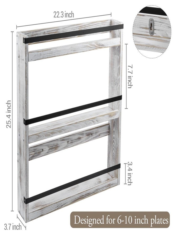 MyGift Wall Plate Display Rack, 3 Tier Farmhouse Whitewashed Wood Wall Mounted Plate Storage Rack, Holds 6-10inch Plates - Image 5