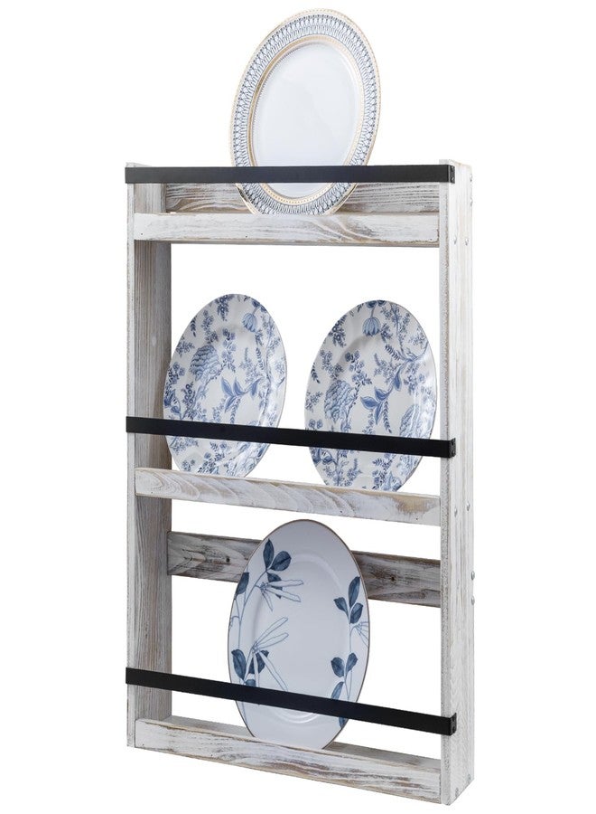 MyGift Wall Plate Display Rack, 3 Tier Farmhouse Whitewashed Wood Wall Mounted Plate Storage Rack, Holds 6-10inch Plates - Image 1
