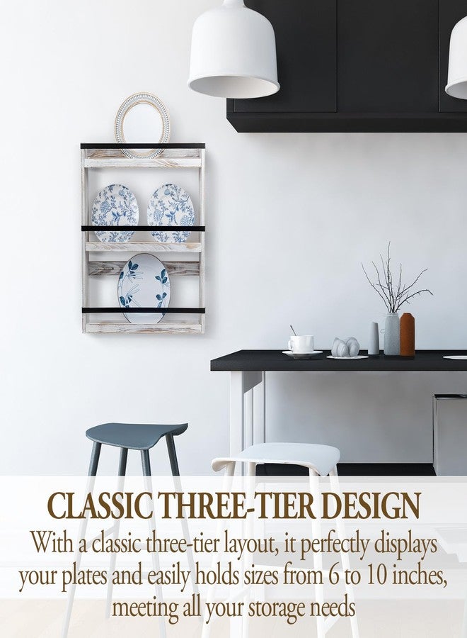 MyGift Wall Plate Display Rack, 3 Tier Farmhouse Whitewashed Wood Wall Mounted Plate Storage Rack, Holds 6-10inch Plates - Image 2