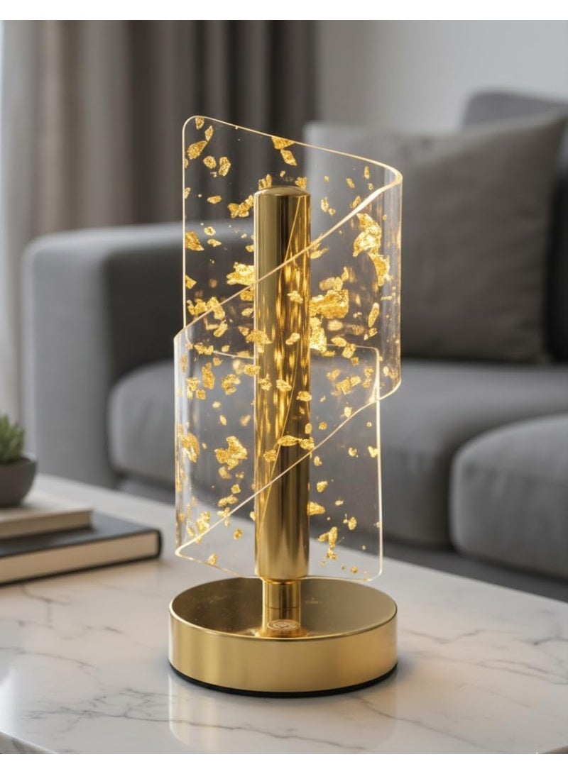 مصباح ليلي LED ثلاثي الأبعاد – قاعدة ذهبية بلاستيكية، مصباح طاولة زخرفي لاسلكي يعمل باللمس لغرفة النوم والمعيشة وديكور المنزل - Image 1