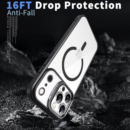 VONZEE Clear Camera Kickstand Case for iPhone 17 Pro Max, Built-in Adjustable Camera Stand, Clear Magnetic Mag-Safe Shockproof Classic Series Phone Cover (Black) - Image 3