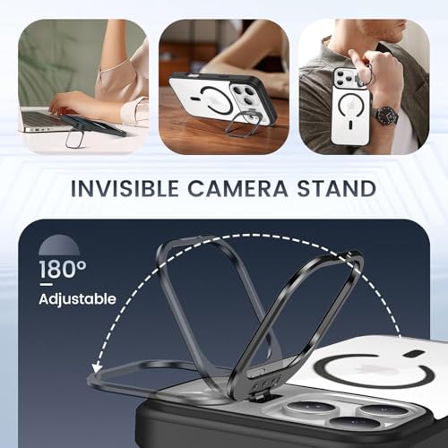 VONZEE Clear Camera Kickstand Case for iPhone 17 Pro Max, Built-in Adjustable Camera Stand, Clear Magnetic Mag-Safe Shockproof Classic Series Phone Cover (Black) - Image 4