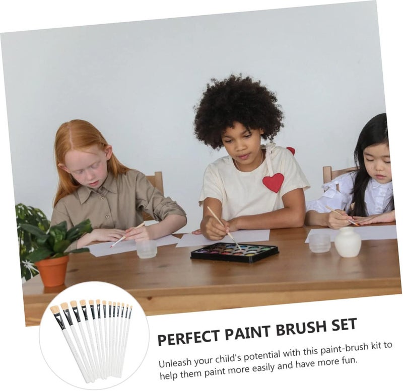 klarako 2 Sets Kids Kid Hair Professional Brushes Watercolor Varnish Art Paint Oil Artist DIY Fine White Brush Gouache for Painting Acrylic Flat Detail Baby Handle Wood of Wooden Craft - Image 2