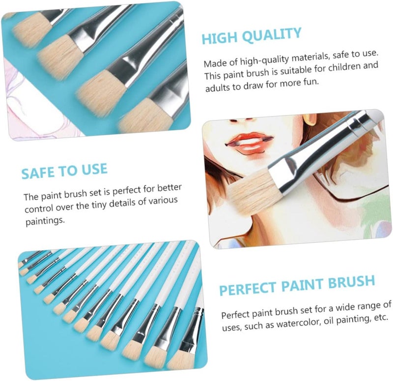 klarako 2 Sets Kids Kid Hair Professional Brushes Watercolor Varnish Art Paint Oil Artist DIY Fine White Brush Gouache for Painting Acrylic Flat Detail Baby Handle Wood of Wooden Craft - Image 3