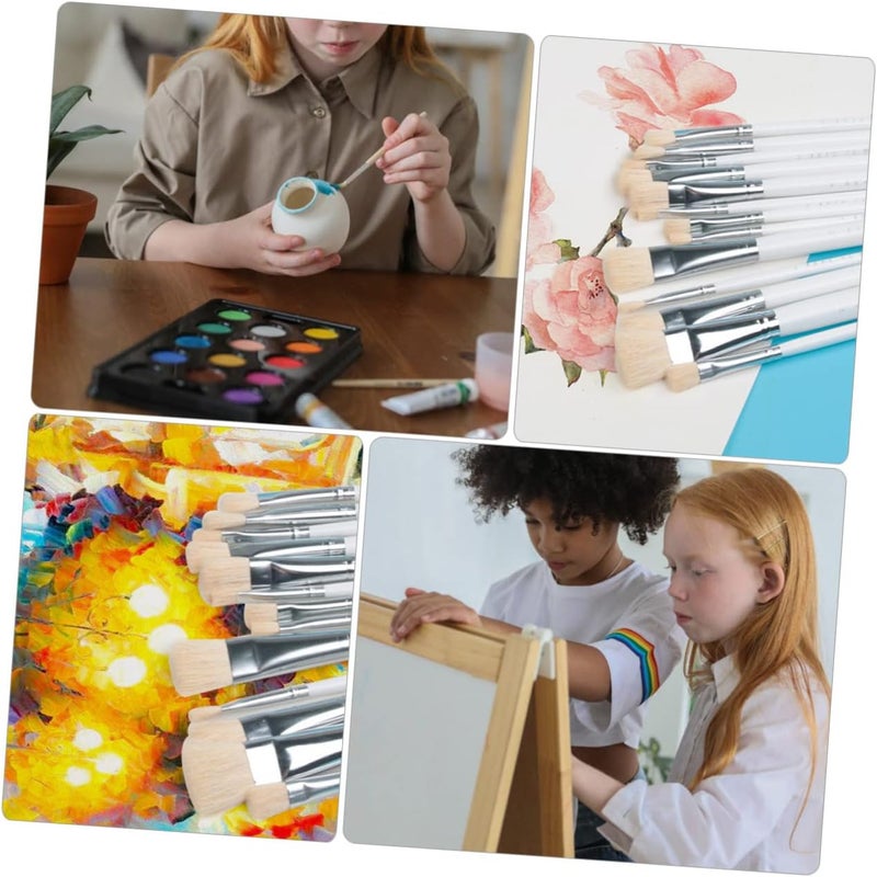 klarako 2 Sets Kids Kid Hair Professional Brushes Watercolor Varnish Art Paint Oil Artist DIY Fine White Brush Gouache for Painting Acrylic Flat Detail Baby Handle Wood of Wooden Craft - Image 4
