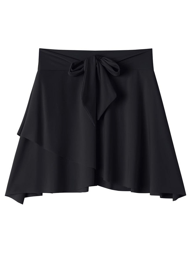 TOCONFFON Women Gym Flowy Ballet Cover Up Skirt Opaque Pull-On Wrap Yoga Skirt w Deco Strap for Swimsuit Beach Dance&Workout​(Black,L) - Image 1
