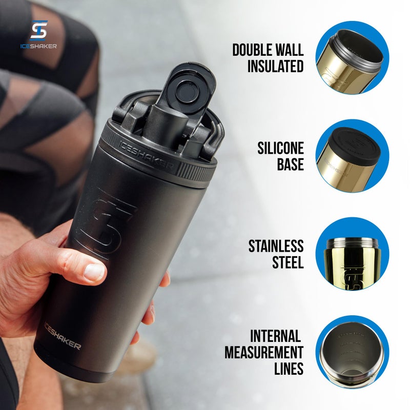 Ice Shaker Insulated Stainless Steel Shaker Bottle | 26oz, Gold | Cold for 30+ Hours | Insulated Cup with Twist-on Agitator | Odor-Free Bottle for Protein Shakes, Water, Smoothies, Cocktails - Image 2