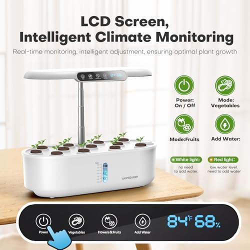 Ahopegarden Hydroponics Growing System with 12 Pods, Indoor Garden Kit with LED Grow Light & LCD Temp Humidity Display, Smart Quiet Pump Planter for Herbs, Lettuce, Vegetables, Kitchen Garden Use - Image 3
