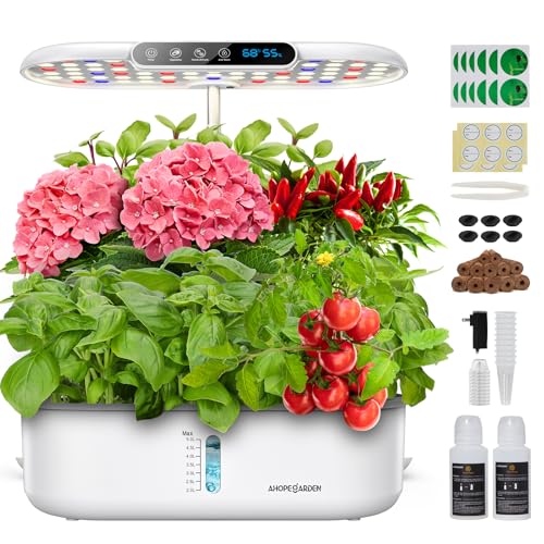 Ahopegarden Hydroponics Growing System with 12 Pods, Indoor Garden Kit with LED Grow Light & LCD Temp Humidity Display, Smart Quiet Pump Planter for Herbs, Lettuce, Vegetables, Kitchen Garden Use - Image 1