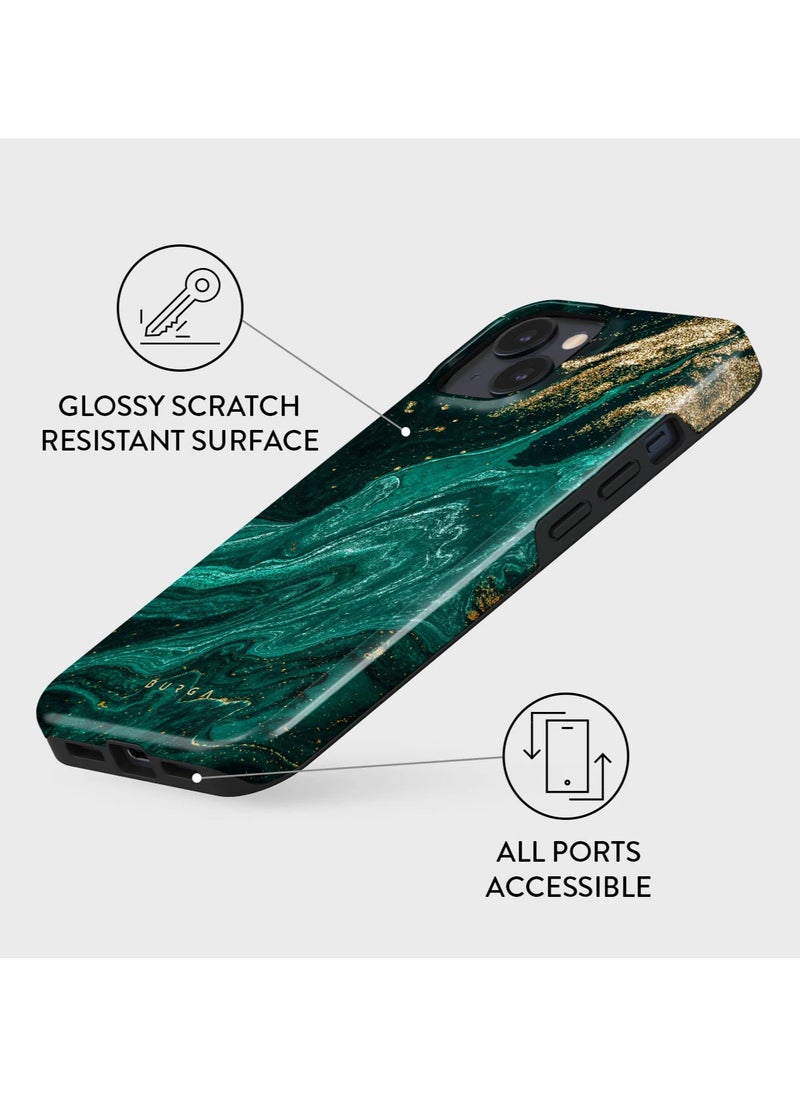 BURGA - iPhone 15 Case, 2 Piece Hard Shell + TPU Silicone Interior, Shock Absorption, All Port Accessible, Raised Bezel For Screen & Camera Protection, Never Fading HQ Print, Emerald Pool - Image 1