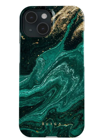 BURGA iPhone 15 Case, 2 Piece Hard Shell + TPU Silicone Interior, Shock Absorption, All Port Accessible, Raised Bezel For Screen & Camera Protection, Never Fading HQ Print, Emerald Pool