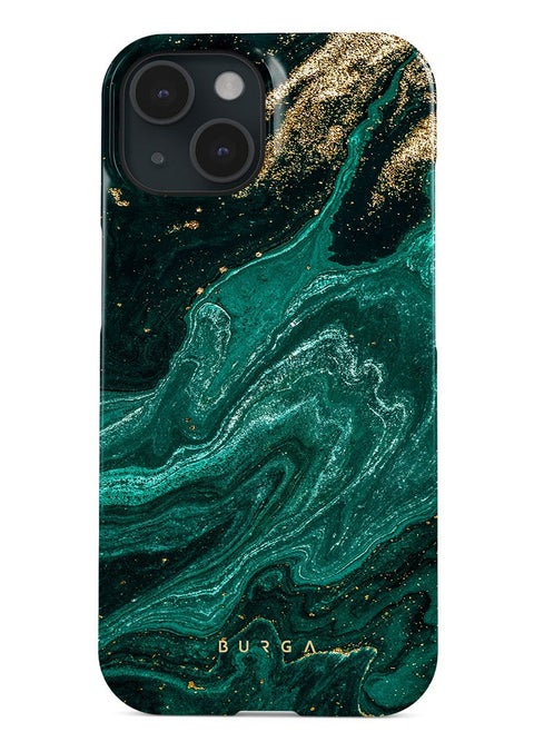 iPhone 15 Case, 2 Piece Hard Shell + TPU Silicone Interior, Shock Absorption, All Port Accessible, Raised Bezel For Screen & Camera Protection, Never Fading HQ Print, Emerald Pool