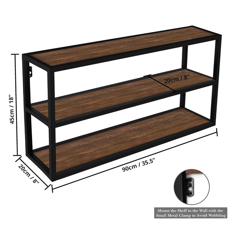 ABOUT SPACE Large Kitchen Rack for Kitchen Accessories 3 Shelves Wall Mount for Living room Table top Rack for Storage and Organizer Metal Frame with Engineered wood Brown LxBxH 90x20x45 cm - Image 2