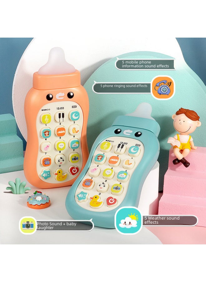 Children's Toy Phone Early Education Chewable Milk Bottle Baby Bilingual Music Educational Simulated Intelligent Telephone-Color:Bottle Phone Blue 【Light Version】 Charging - Image 3