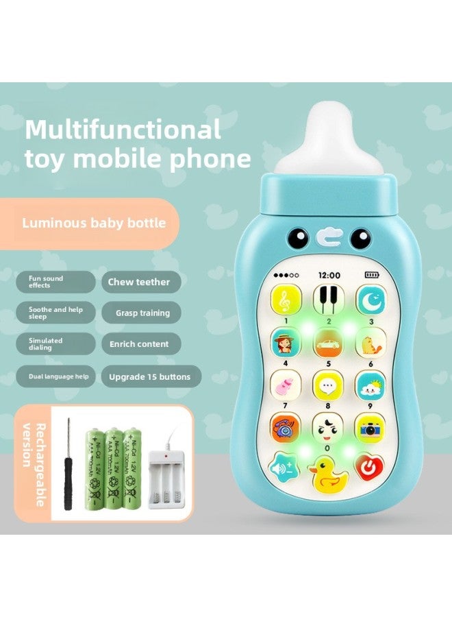 Children's Toy Phone Early Education Chewable Milk Bottle Baby Bilingual Music Educational Simulated Intelligent Telephone-Color:Bottle Phone Blue 【Light Version】 Charging - Image 1