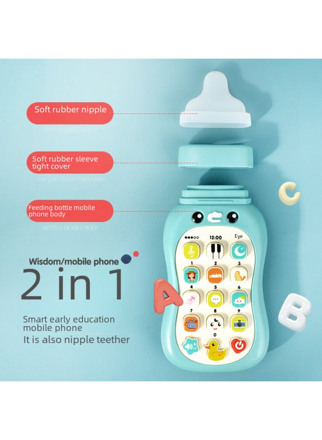 Children's Toy Phone Early Education Chewable Milk Bottle Baby Bilingual Music Educational Simulated Intelligent Telephone-Color:Bottle Phone Blue 【Light Version】 Charging - Image 4