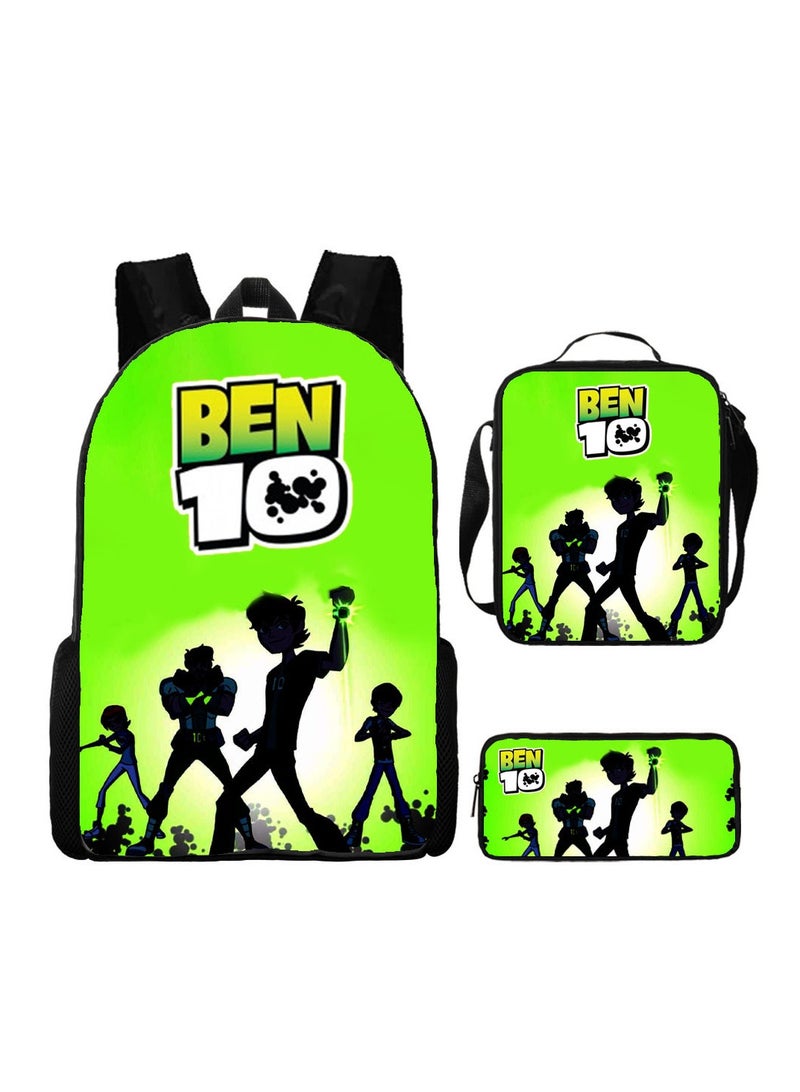 SKT Shiketro Ben 10 Backpack Student Schoolbag Anime Cartoon Backpack Backpack 29*16*42CM + Shoulder Bag 19*6*23CM + Pen Bag 24*7*11CM Three-piece Set - Image 1