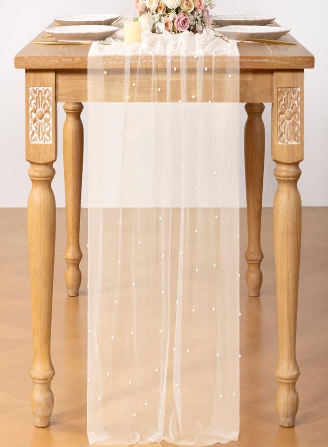 DeZerlor Pearl Ivory White Gauze Table Runner 120 Inch 10FT, 2 Pack Seasonal Sheer Dining Holiday Wedding Birthday Baby Shower Table Decor for Home Party - Image 3
