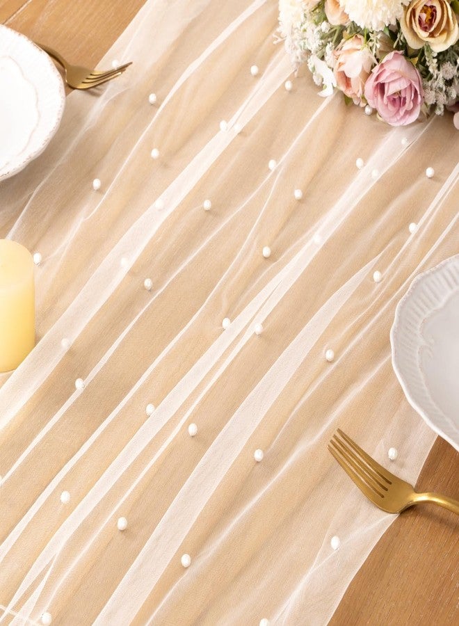 DeZerlor Pearl Ivory White Gauze Table Runner 120 Inch 10FT, 2 Pack Seasonal Sheer Dining Holiday Wedding Birthday Baby Shower Table Decor for Home Party - Image 4