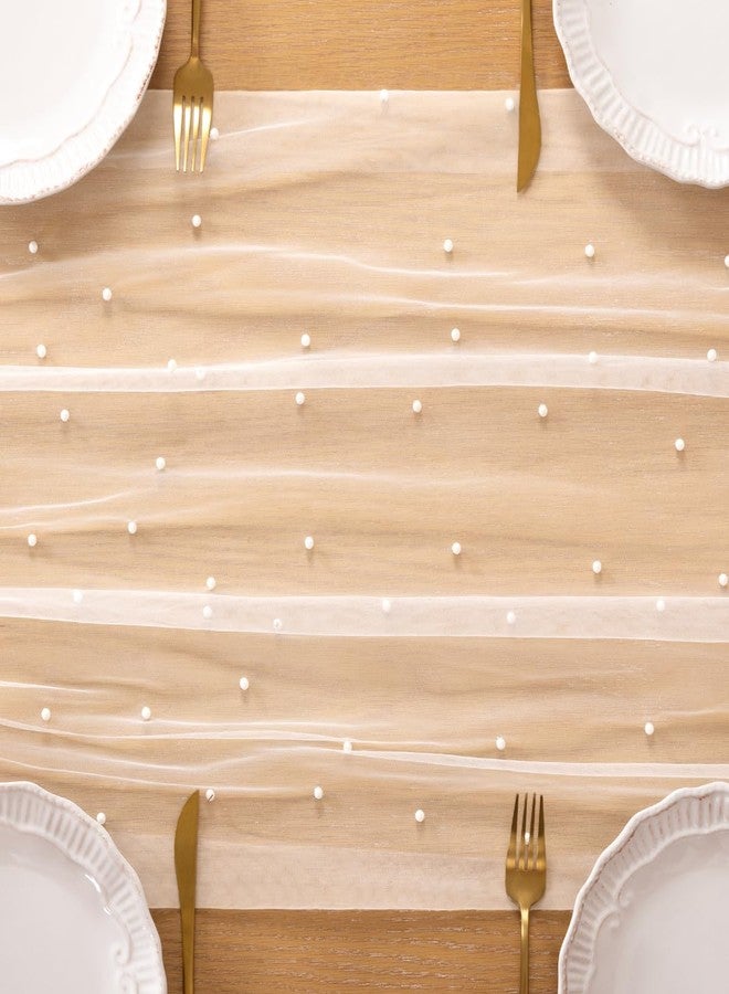 DeZerlor Pearl Ivory White Gauze Table Runner 120 Inch 10FT, 2 Pack Seasonal Sheer Dining Holiday Wedding Birthday Baby Shower Table Decor for Home Party - Image 5