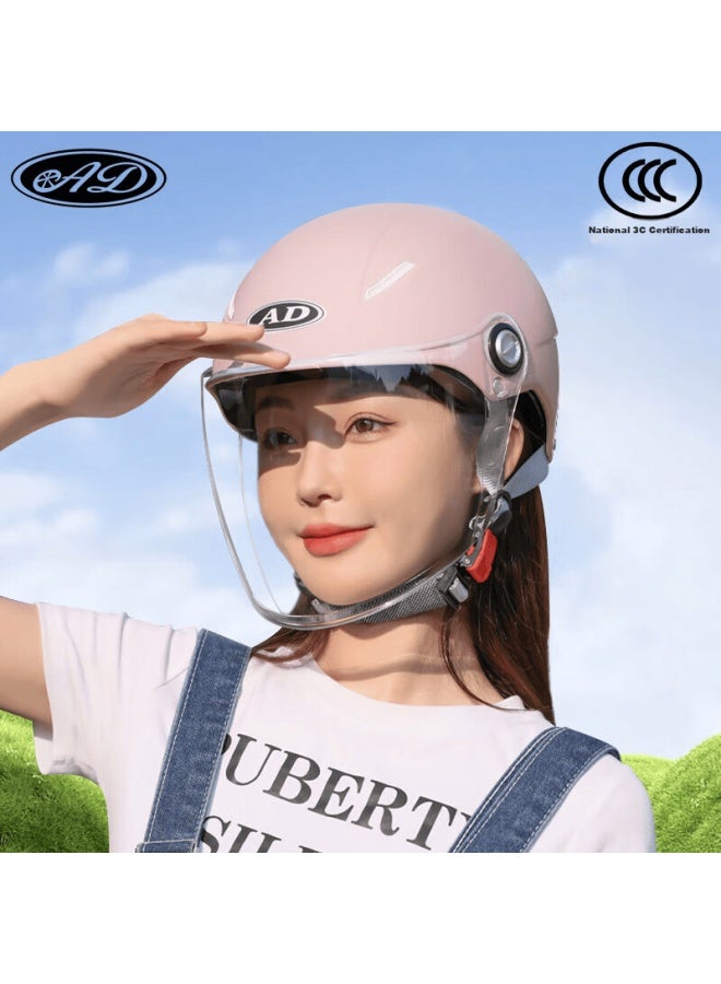Ad New National Standard Class A 3c Certified Electric Bicycle Helmet For Men And Women, Summer Electric Scooter Safety Helmet, Uni Lightweight Riding Motorcycle Half Helmet For All Seasons, Winter A2 Girls' Pink - Image 1