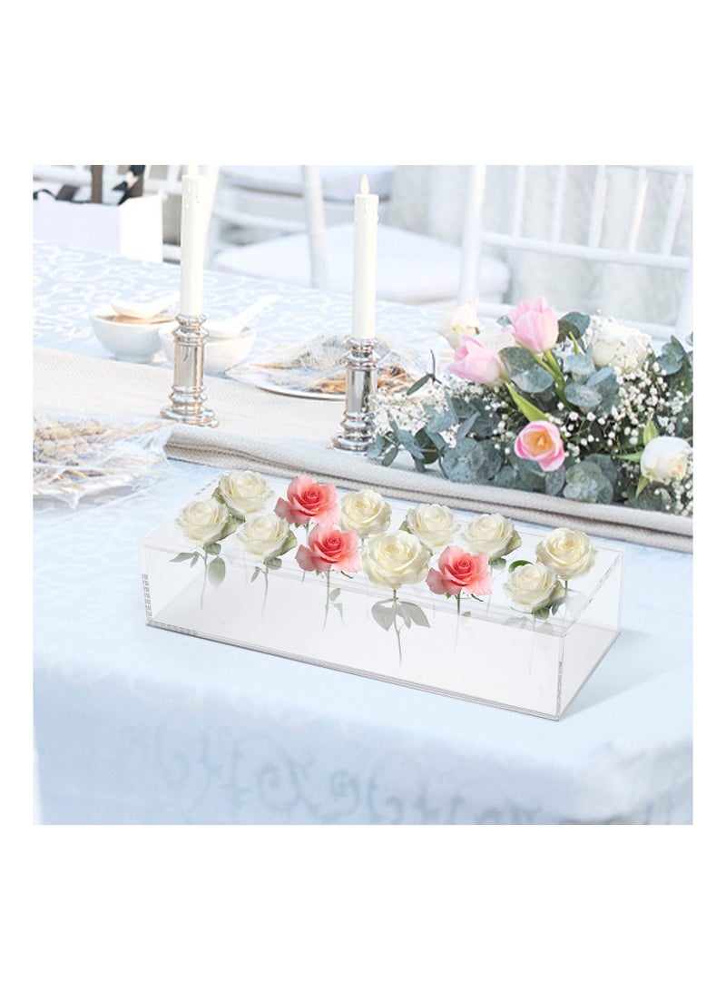 NIBEMINENT SYOSI Clear Acrylic Flower Vase, 12 Inches Long Rectangular Floral Centerpiece, for Dining Table, Weddings Home Decor - Image 1