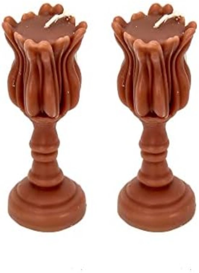 AKDC Pure Natural Pillar Stand Scented Candles 5.5" Inch, Wax Handmade 3D Pillars Shape Real Candle For Decorative Birthdays Wedding Party Hotel Restaurant Spa Club Home Decor (Brown - Pack Of 2)  - Image 2
