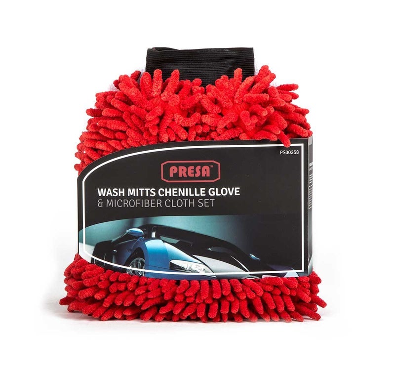 Presa Chenille Microfiber Premium Scratch-Free Wash Mitt and Microfiber Cloth, 3-Piece Set - Image 3