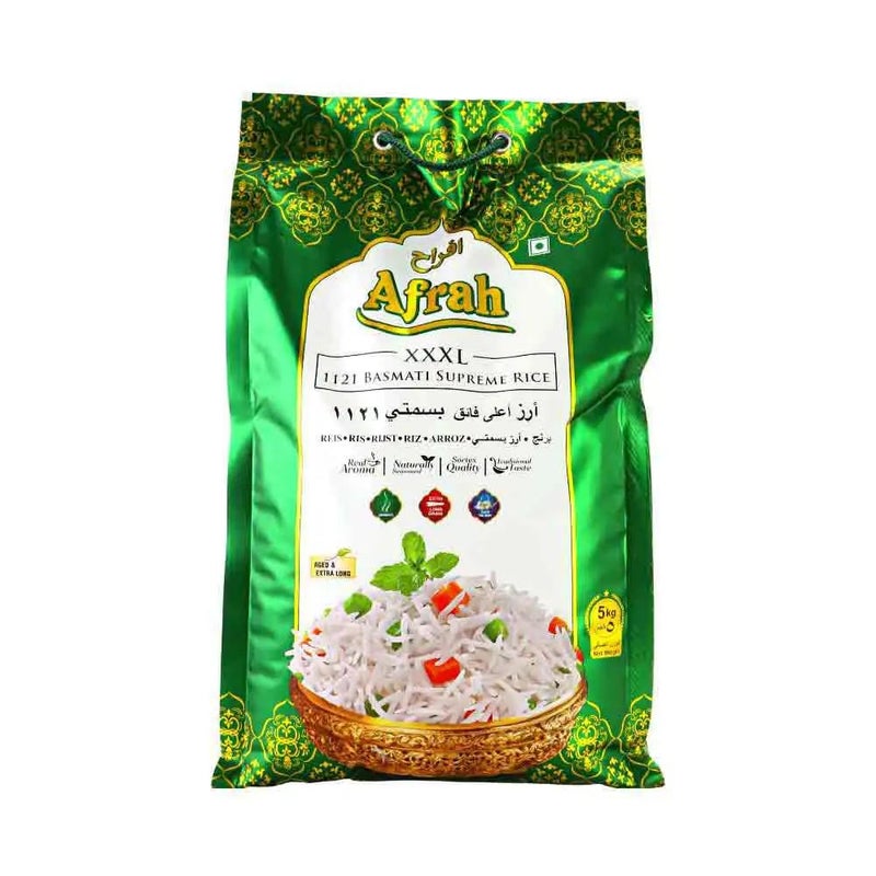 Afrah Basmati Supreme Rice XXXL Aged and Extra Long Rice Pack of 5 kg - Image 1