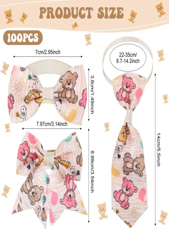 Reginary 100 Pieces Dog Bow Tie Collar Set Include 30 Pcs Neckties, 30 Pcs Collar Flowers and 40 Dog Bowties Adjustable Pet Accessories for Small Medium Pet Supply(Bear Pattern) - Image 2