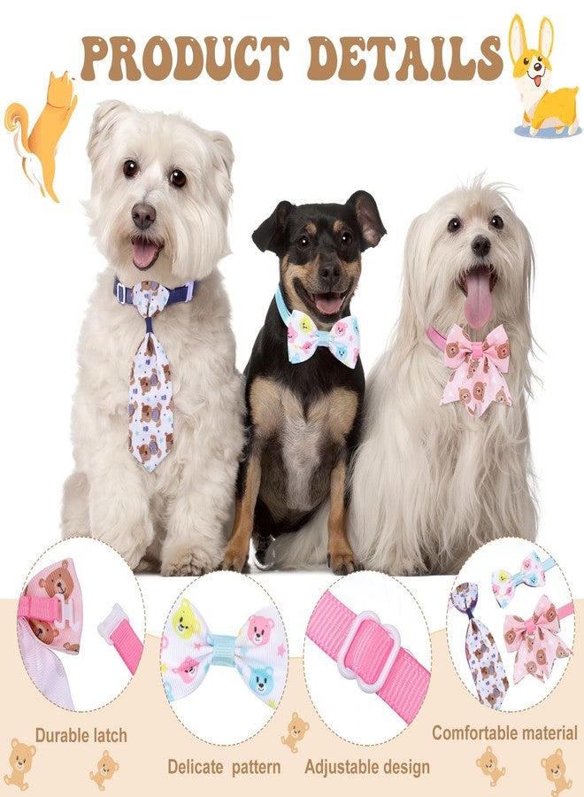 Reginary 100 Pieces Dog Bow Tie Collar Set Include 30 Pcs Neckties, 30 Pcs Collar Flowers and 40 Dog Bowties Adjustable Pet Accessories for Small Medium Pet Supply(Bear Pattern) - Image 3