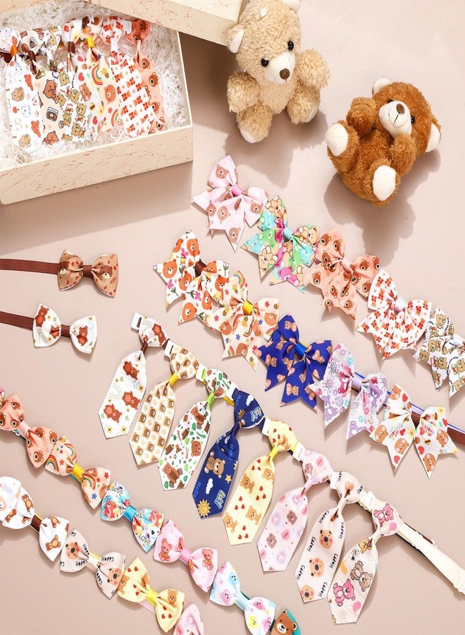 Reginary 100 Pieces Dog Bow Tie Collar Set Include 30 Pcs Neckties, 30 Pcs Collar Flowers and 40 Dog Bowties Adjustable Pet Accessories for Small Medium Pet Supply(Bear Pattern) - Image 5