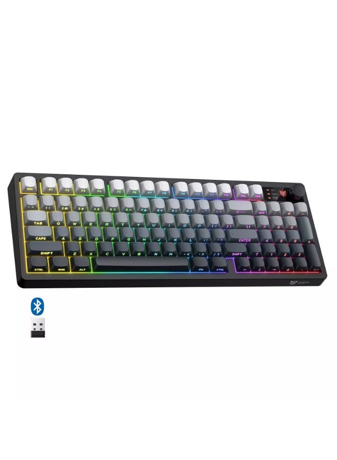 onikuma MT902 Silent Wireless Gaming Keyboard – 3-Mode Bluetooth 5.0, 2.4GHz & USB-C Rechargeable Keyboard with Volume Knob, RGB Backlight & 95-Key Compact Layout (Gradient Gray) - Image 1