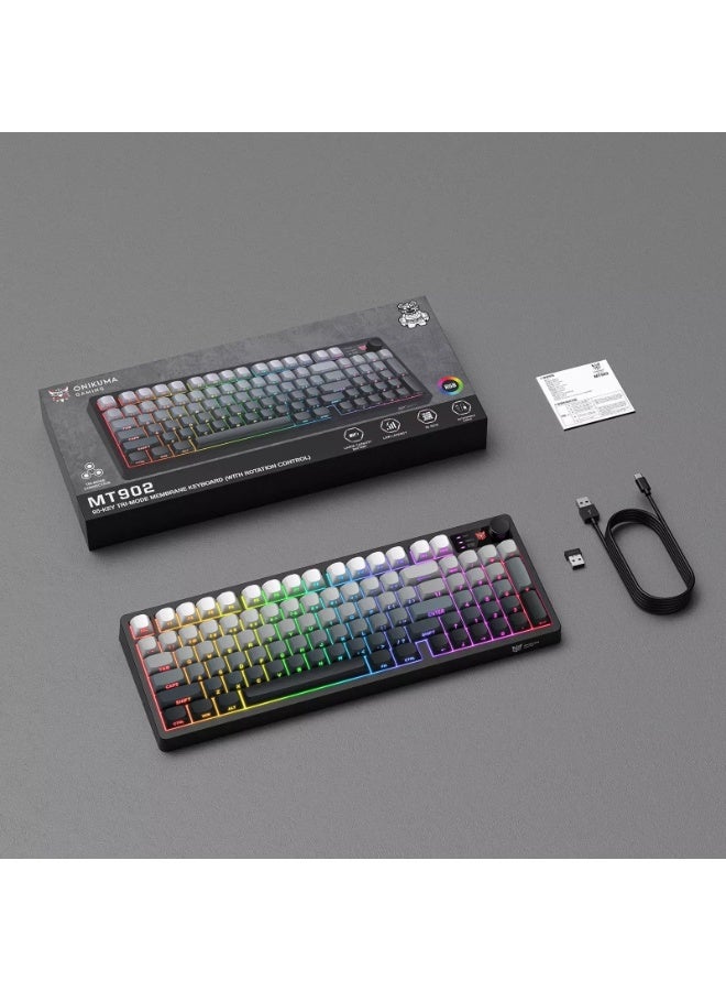 onikuma MT902 Silent Wireless Gaming Keyboard – 3-Mode Bluetooth 5.0, 2.4GHz & USB-C Rechargeable Keyboard with Volume Knob, RGB Backlight & 95-Key Compact Layout (Gradient Gray) - Image 4