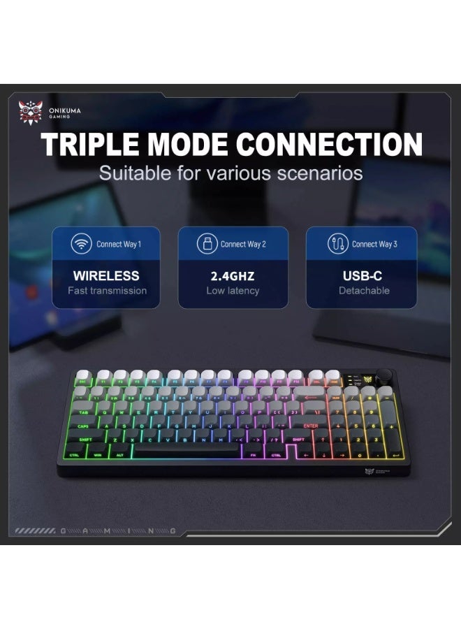 onikuma MT902 Silent Wireless Gaming Keyboard – 3-Mode Bluetooth 5.0, 2.4GHz & USB-C Rechargeable Keyboard with Volume Knob, RGB Backlight & 95-Key Compact Layout (Gradient Gray) - Image 5